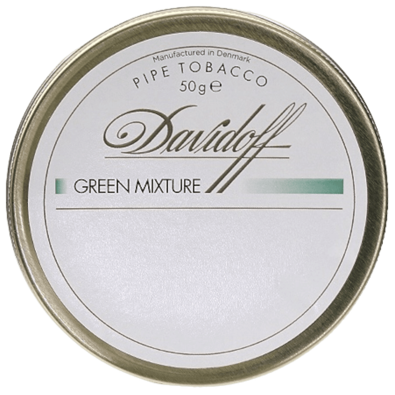 Davidoff Green Mixture pipe tobacco tin featuring a mild aromatic blend of Virginia, Burley, and Black Cavendish.