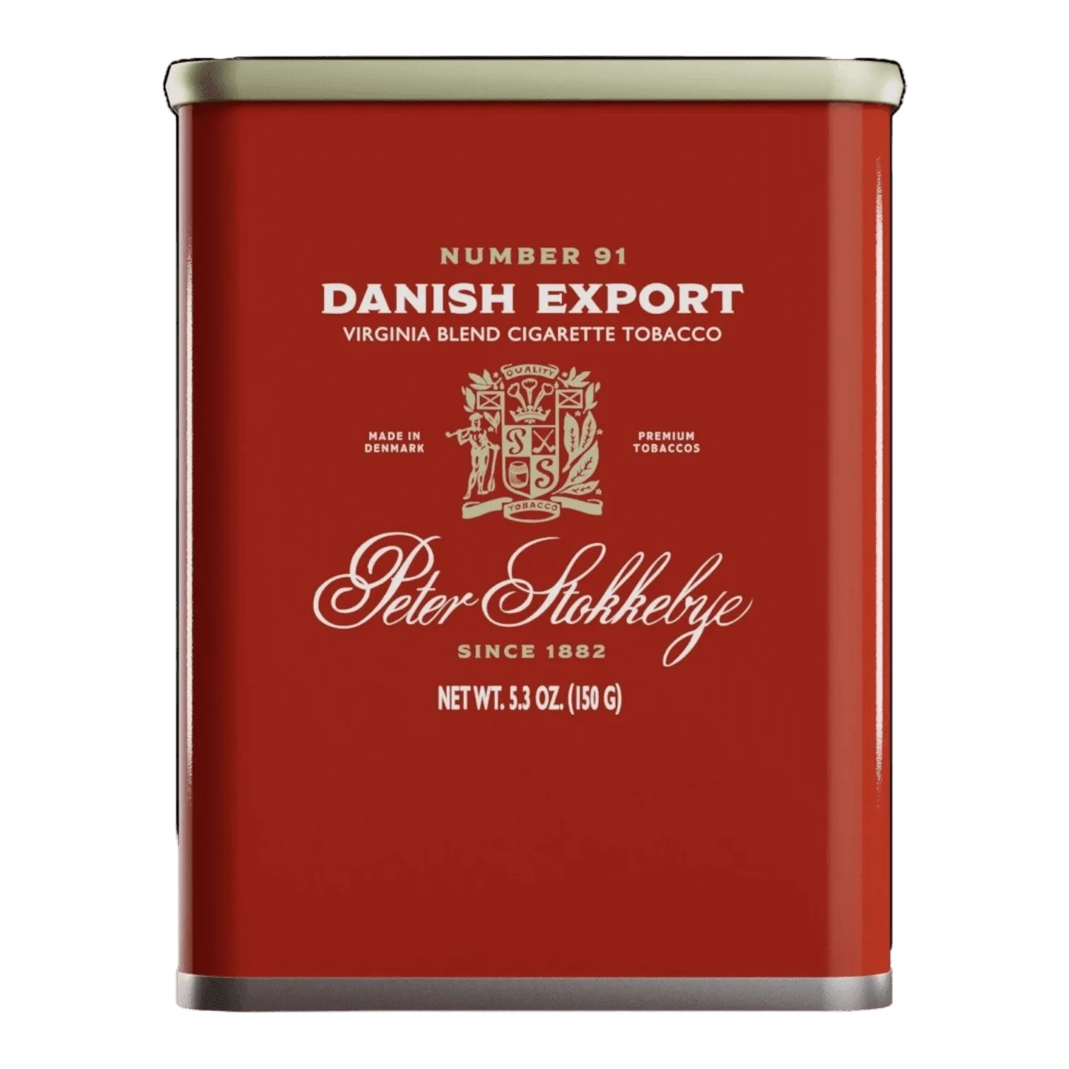 Package of Peter Stokkebye Danish Export roll-your-own tobacco featuring a clean, Scandinavian design.