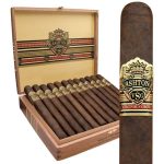 Open box of Ashton VSG cigars featuring bold, sun-grown Ecuadorian Sumatra-wrapped cigars with deep, rich colors and a premium band, neatly arranged in a cedar-lined interior."