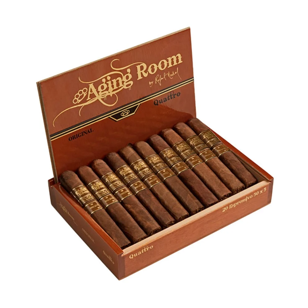 Aging Room Quattro Original cigar with a smooth Sumatra wrapper and box-pressed shape