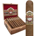 Box of Ashton Heritage Puro Sol cigars with sun-grown Dominican wrappers and elegant bands, arranged neatly in a cedar box.