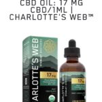 Charlotte’s Web 17MG CBD Oil bottle with branded packaging in the background, highlighting everyday wellness support.
