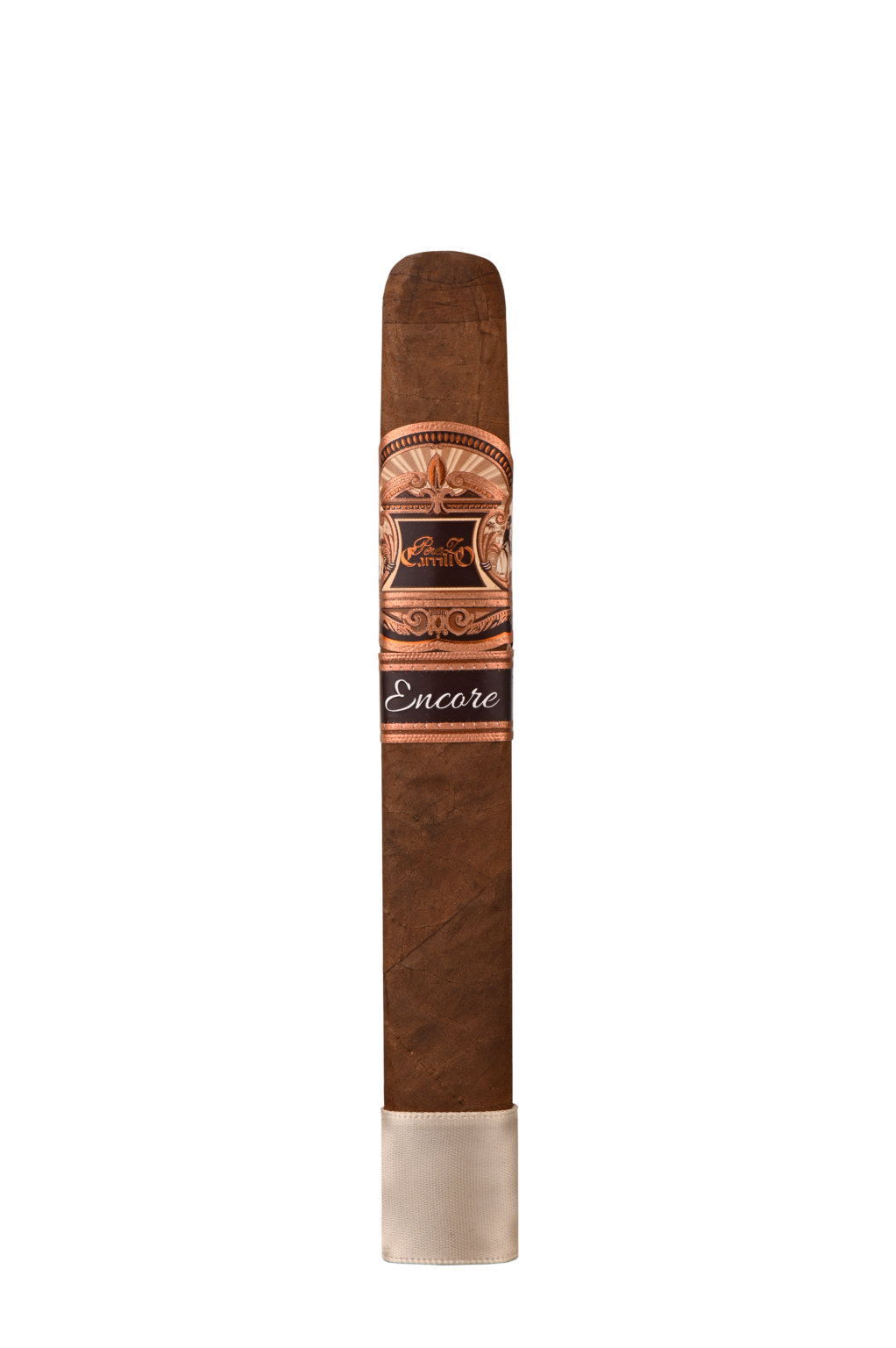 An E.P. Carrillo Encore cigar featuring a smooth, rich wrapper and a sleek, elegant band, showcasing its premium craftsmanship and full-bodied appeal