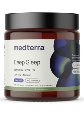 20-count jar of Medterra Deep Sleep Gummies with CBD, melatonin, and natural sleep-supporting ingredients for better rest.