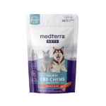 Bag of 20 Medterra Pet Hemp Calming Chews with CBD and natural calming ingredients for reducing pet anxiety.