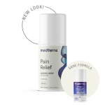 Medterra Pain Relief Roll-On tube with 1000 mg CBD, menthol, and arnica for targeted muscle and joint pain relief.