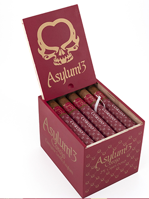 Asylum 13 Corojo cigar with a smooth, reddish-brown wrapper and bold black band