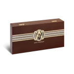 Closed box of AVO Heritage cigars featuring elegant branding and rich wood finish.