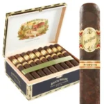 Brick House Maduro cigar with a dark, oily wrapper resting on a wooden surface