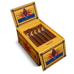 Open box of CAO Colombia cigars featuring rich Honduran wrappers and vibrant Colombian branding.