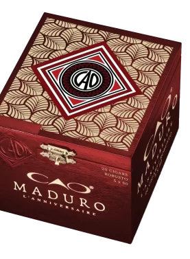 Closed box of CAO Maduro cigars with dark, rich wrappers and classic branding