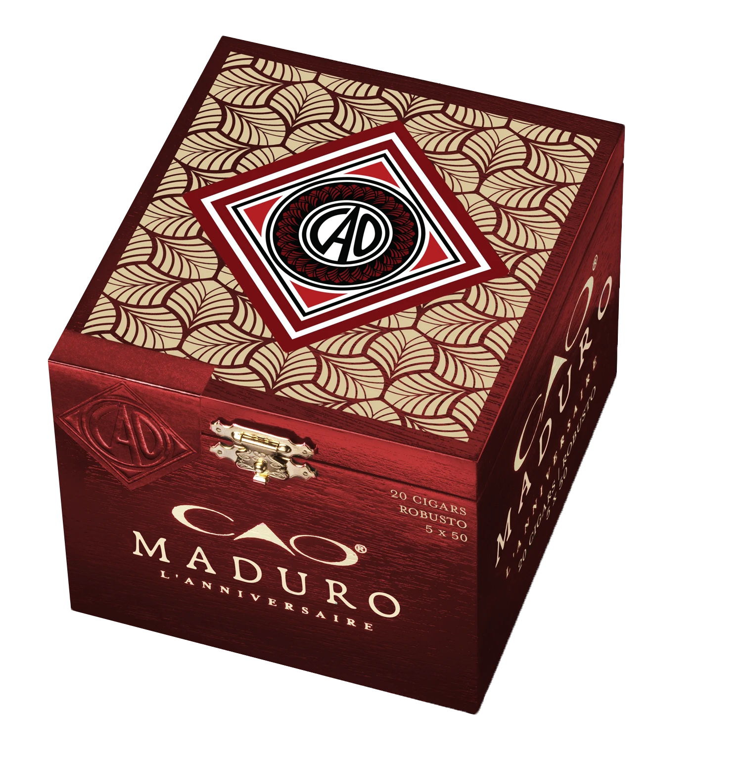 Closed box of CAO Maduro cigars with dark, rich wrappers and classic branding