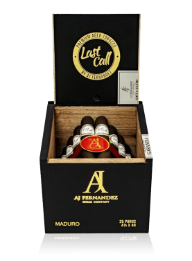 Open box of Last Call Maduro cigars, featuring their rich, dark wrappers and bold, full-bodied appeal