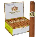Open box of Macanudo Café cigars with light Connecticut Shade wrappers and elegant branding.
