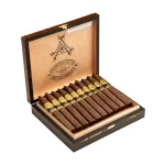 Open box of Montecristo 1935 Anniversary Nicaragua Torpedo cigars with dark, oily Habano wrappers and sleek, bold bands.