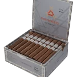 Open box of Montecristo Platinum Series cigars with dark San Andrés wrappers and sleek silver bands.