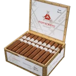 Open box of Montecristo White Series cigars featuring smooth Connecticut Shade wrappers and elegant gold and white bands.