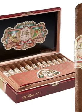 Father cigar in front of open box of cigars