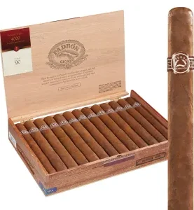 Open box of Padrón Natural cigars with light brown wrappers and classic Padrón bands