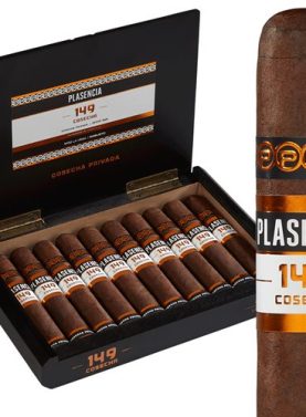 Plasencia Cosecha 149 cigar, showcasing its rich, oily wrapper and premium craftsmanship