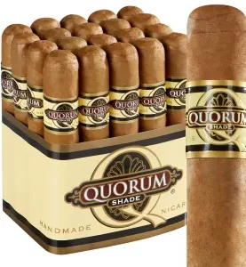 Single Quorum Shade cigar displayed in front of a bundle of 20 cigars.