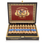 An open box of Ramon Allones cigars, showcasing their premium construction with smooth, dark wrappers and neatly arranged cigars, offering a full-bodied smoke with earthy, leathery flavors and a hint of spice