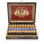 An open box of Ramon Allones cigars, showcasing their premium construction with smooth, dark wrappers and neatly arranged cigars, offering a full-bodied smoke with earthy, leathery flavors and a hint of spice