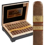 The Rocky Patel Royale is a luxurious, medium to full-bodied cigar that offers a richly complex and smooth smoking experience. Featuring an elegant Ecuadorian Sumatra wrapper over a dual binder of Connecticut Shade and Connecticut Broadleaf, and filled with aged Nicaraguan long-fillers, the Royale delivers a harmonious blend of flavors. Smokers can expect notes of espresso, sweet spice, almond, and leather, all balanced with a creamy finish. Consistently rated among the top cigars in the world, the Rocky Patel Royale is a true connoisseur's choice, ideal for those who appreciate depth, nuance, and impeccable construction.