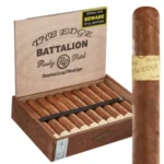 Open box of Rocky Patel The Edge Corojo cigars with rich, reddish-brown Corojo wrappers and bold, red-accented bands.