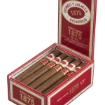 Open box of 1875 by Romeo y Julieta cigars featuring golden-brown wrappers and classic red-and-white bands.