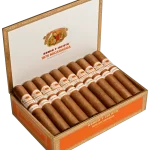 Open box of Romeo y Julieta 1875 Nicaragua cigars featuring dark Nicaraguan wrappers and elegant red-and-gold bands.