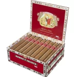 Open box of Romeo y Julieta Reserva Real cigars with neatly arranged cigars showcasing smooth, creamy Connecticut Shade wrappers.