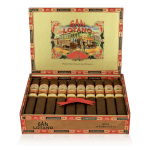 An open box of San Lotano The Bull Sumatra cigars, featuring dark, oily Sumatra wrappers and neatly arranged cigars, showcasing their bold, full-bodied appeal and rich, complex flavor profile