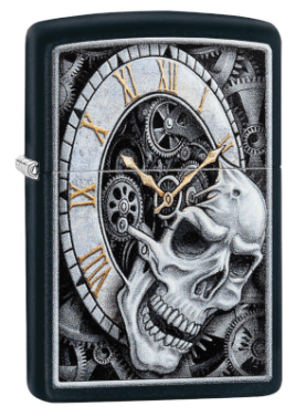 Skull Clock Design Black Matte Lighter