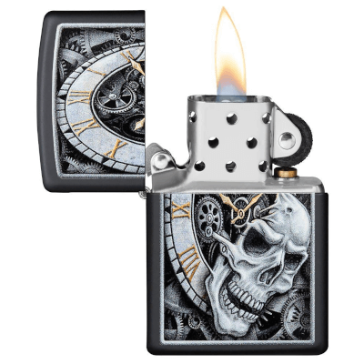 Skull Clock Design Black Matte Lighter - Image 3