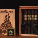 The Tabernacle Maduro cigar featuring a dark, oily Connecticut Broadleaf wrapper and a richly detailed band.