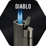 Gunmetal Vector Diablo Lighter with three torch flames lit.