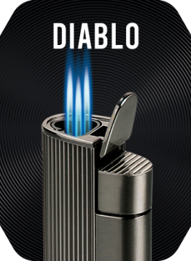 Gunmetal Vector Diablo Lighter with three torch flames lit.