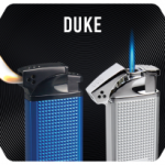 Vector duke Silver lighter with torch flame and blue lighter with soft flame.