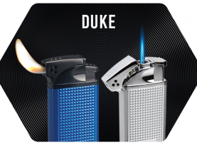 Vector duke Silver lighter with torch flame and blue lighter with soft flame.