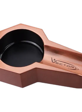 Vector Metal Cigar Ashtray in copper satin finish with wide cigar rests and deep basin