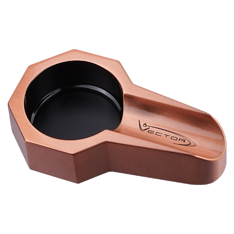 Vector Metal Cigar Ashtray in copper satin finish with wide cigar rests and deep basin
