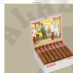 Open box of Aladino Cameroon cigars with reddish-brown wrappers and classic gold-and-red bands