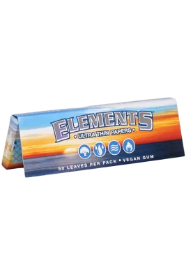 Elements 1 1/4 Rolling Paper pack standing upright with a few sheets pulled out