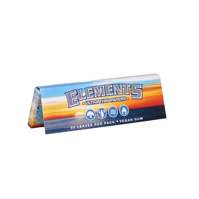 Elements 1 1/4 Rolling Paper pack standing upright with a few sheets pulled out