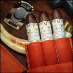 Three Gurkha Cellar Reserve 15 Year cigars in a leather travel case