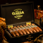 Open box of Gurkha Cellar Reserve Limitada Maduro cigars with dark wrappers