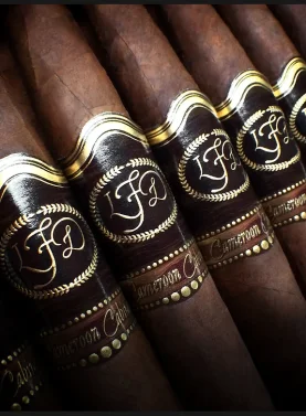 La Flor Dominicana Cameroon Cabinet cigar with a silky, reddish-brown wrapper and elegant, traditional band.