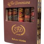 La Flor Dominicana Robusto Selection Sampler featuring an assortment of robusto cigars neatly arranged in a decorative box.