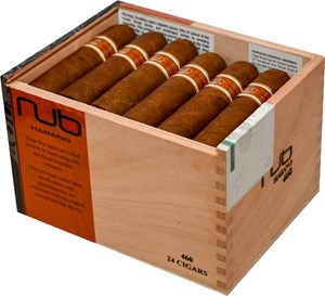 Box of Nub Habano cigars displayed open, highlighting the robust and bold cigars inside